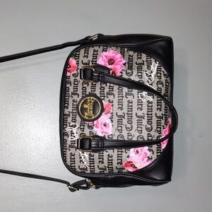 Juicy Couture Purse Black White Billboard Tote Pink Flower Satchel Bag Logo